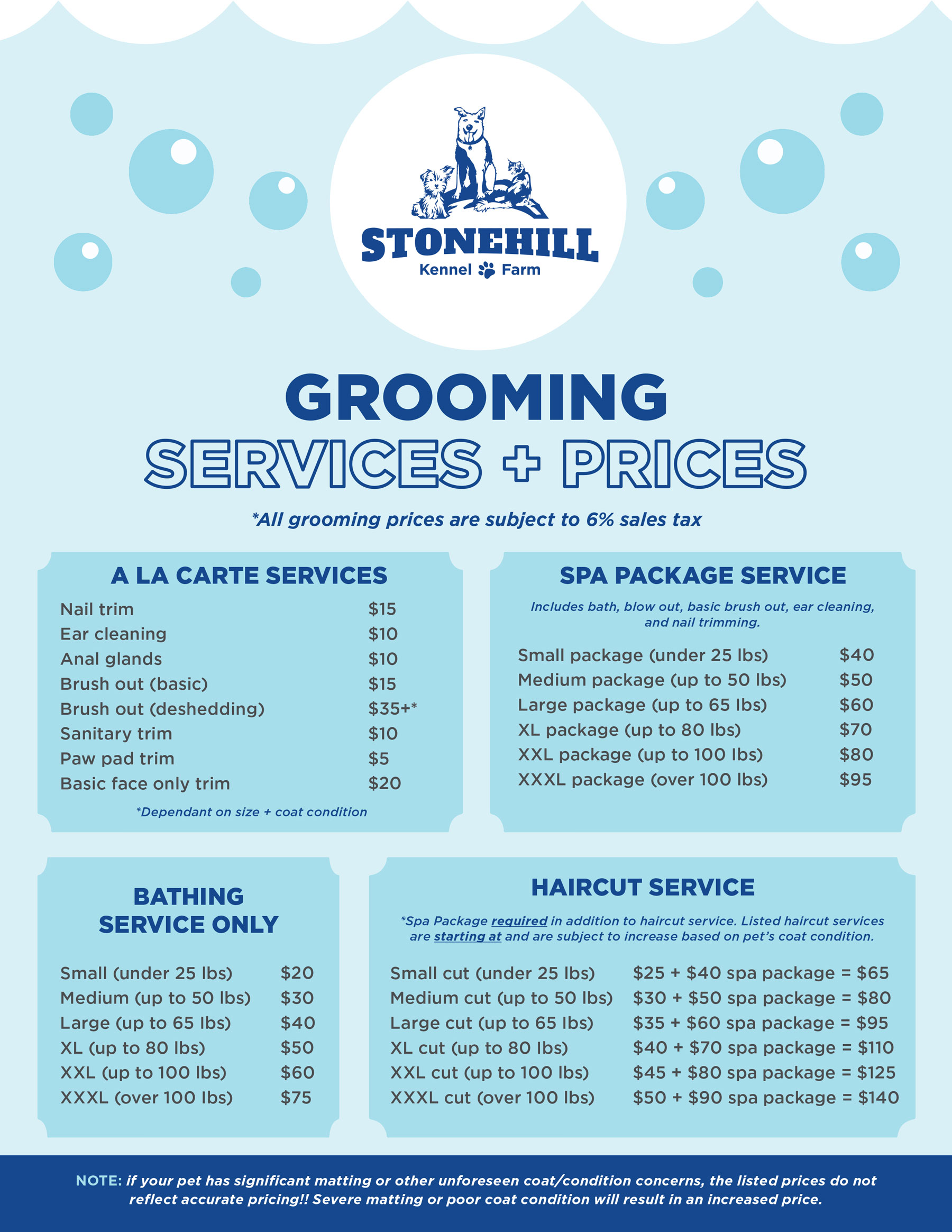 Stonehill Kennel and Farm Services and Prices
